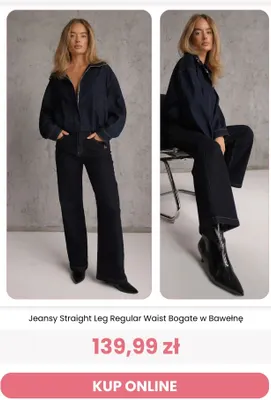 Jeansy Straight Leg Regular Waist bogate w bawełnę Reneé promocja w Renee
