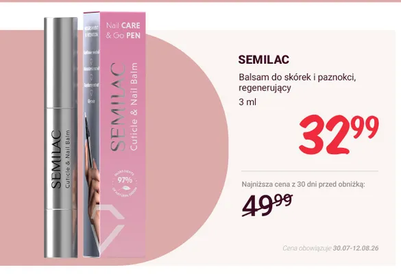 Balsam do skórek i paznokci Semilac regenerujący promocja w Rossmann