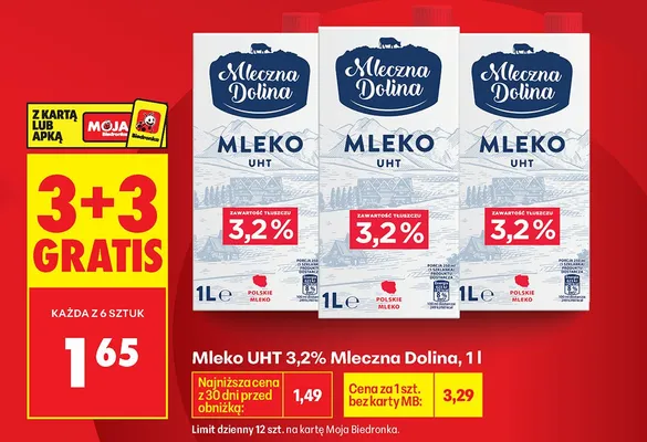 Mleko UHT 3,2%  promocja w Biedronka