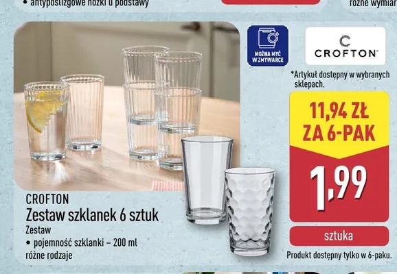 Szklanki Crofton 6-pak 200 ml promocja w Aldi