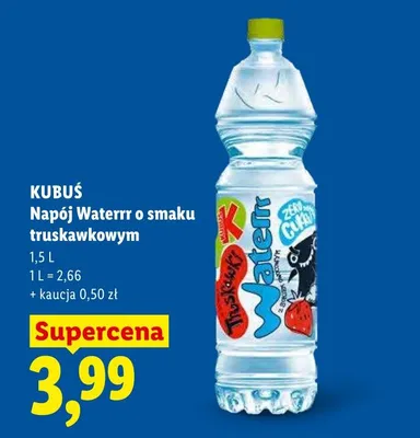 Napój Waterrr o smaku truskawkowym Kubuś promocja w Lidl