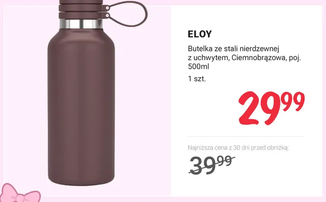 Butelka ze stali nierdzewnej z uchwytem Eloy ciemnobrązowa 500 ml promocja w Rossmann