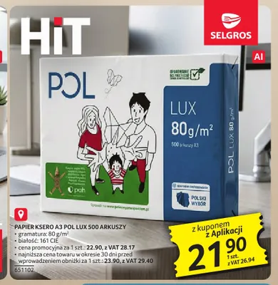 Papier ksero A3 POL Lux promocja w Selgros