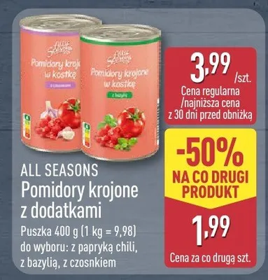Pomidory krojone z dodatkami różne rodzaje promocja w Aldi