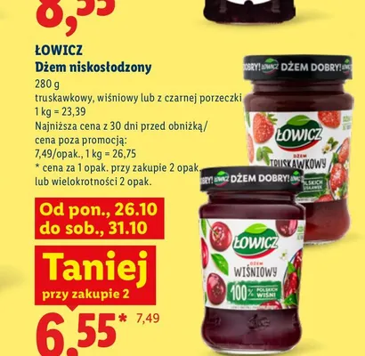 Dżem niskosłodzony wiśniowy Łowicz promocja w Lidl