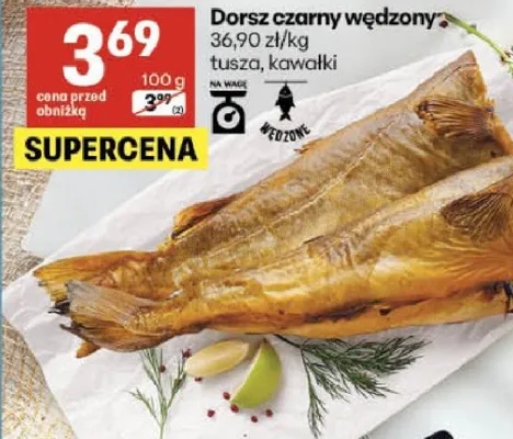 Dorsz czarny wędzony tusza, kawałki promocja w Delikatesy Centrum