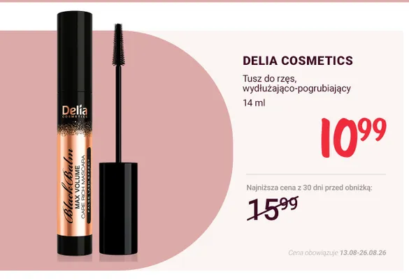 Tusz do rzęs wydłużająco-pogrubiający Delia Cosmetics promocja w Rossmann