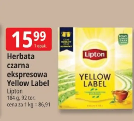 Herbata czarna ekspresowa Yellow Label promocja w Leclerc