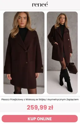 Płaszcz przejściowy z wiskozą ze stójką i asymetrycznym zapięciem Renee promocja w Renee