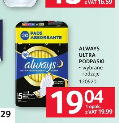 Podpaski Always Ultra promocja w Selgros