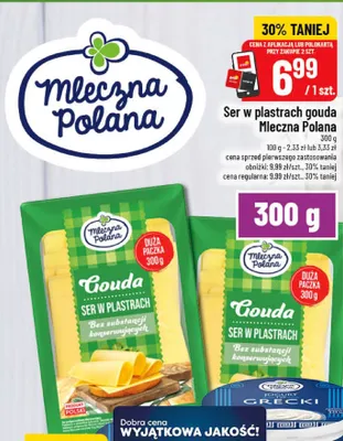 Ser w plastrach Gouda Mleczna Polana promocja w POLOmarket