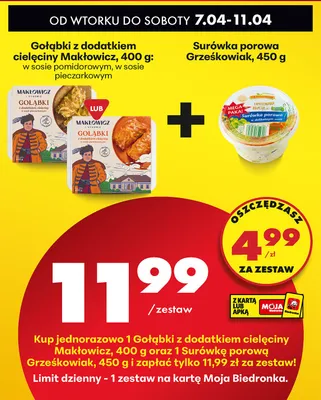 Zestaw: gołąbki z dodatkiem cielęciny Makłowicz i Synowie + surówka porowa Grześkowiak promocja w Biedronka