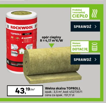 Wełna skalna TOPROLL ROCKWOOL promocja w Leroy Merlin