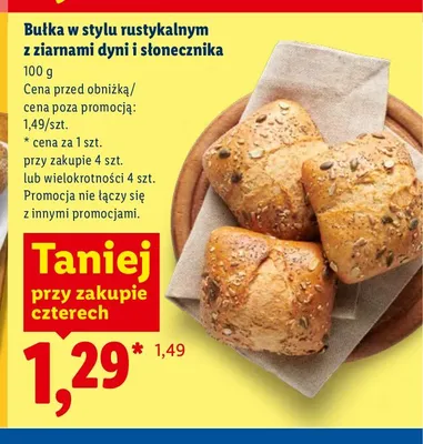 Bułka w stylu rustykalnym z ziarnami dyni i słonecznika promocja w Lidl