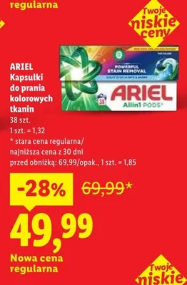 Kapsułki do prania kolorowych tkanin Ariel promocja w Lidl
