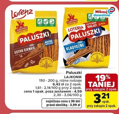 Paluszki Lajkonik Extra Cienkie promocja w Carrefour Market