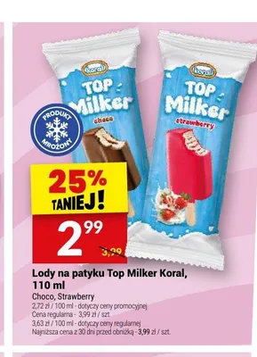 Lody na patyku Top Milker Strawberry Koral promocja w Twój Market
