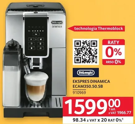 Ekspres do kawy DeLonghi Dinamica ECAM350.50.SB promocja w Selgros