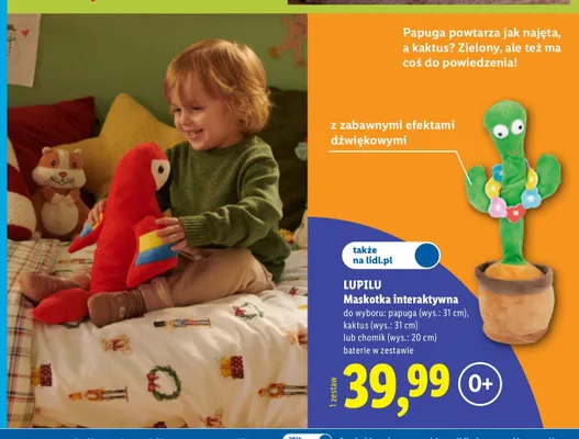 Maskotka interaktywna papuga wys. 31 cm Lupilu promocja w Lidl
