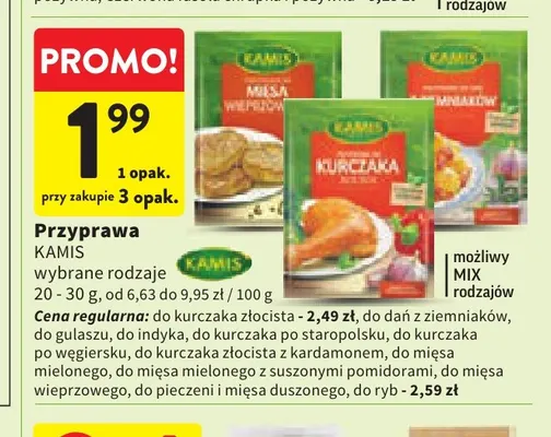 Przyprawa Kamis do mięsa mielonego promocja w Intermarche