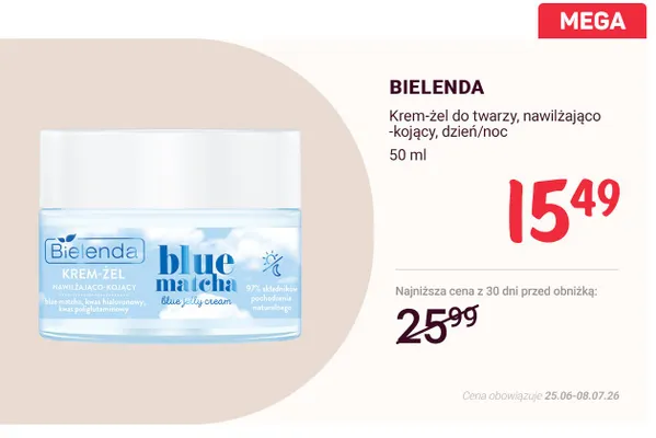 Krem-żel do twarzy Bielenda Blue Matcha nawilżająco-kojący dzień/noc promocja w Rossmann