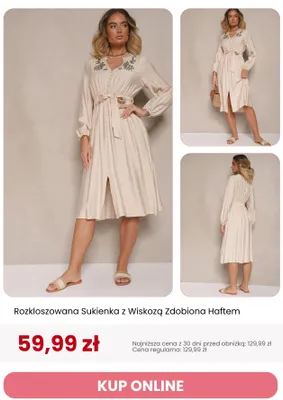 Sukienka rozkloszowana z wiskozą zdobiona haftem Renee promocja w Renee