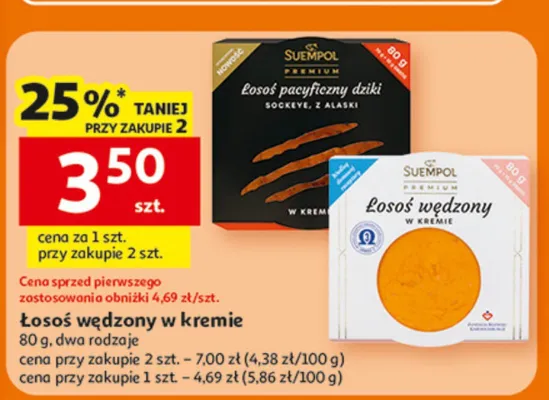 Łosoś wędzony w kremie Suemiol, dwa rodzaje promocja w Auchan
