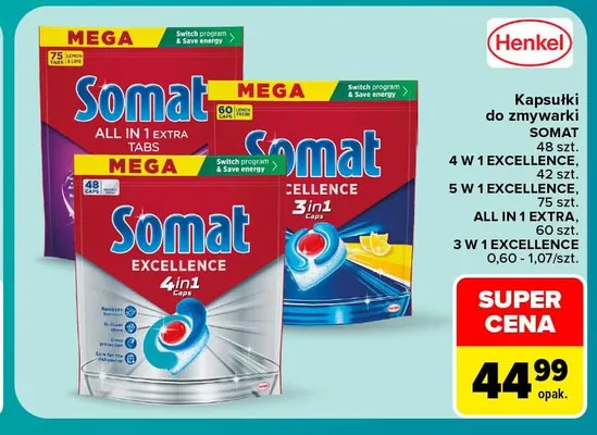 Kapsułki do zmywarki Somat 4 w 1 Excellence promocja w Carrefour