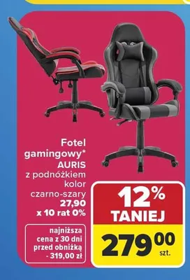 Fotel gamingowy AURIS z podnóżkiem promocja w Carrefour