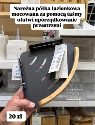 Narożna półka łazienkowa mocowana za pomocą taśmy pepco HOME 23x23x3,5cm promocja w Pepco