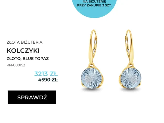 Kolczyki briju złota biżuteria złoto Blue Topaz KN-000152 promocja w Briju