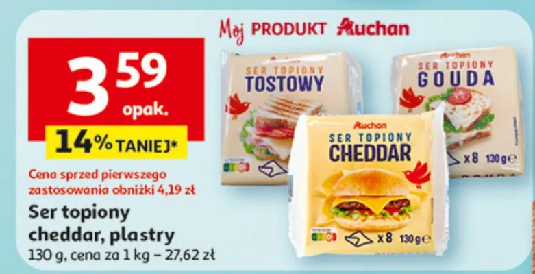 Ser topiony cheddar, plastry promocja w Auchan