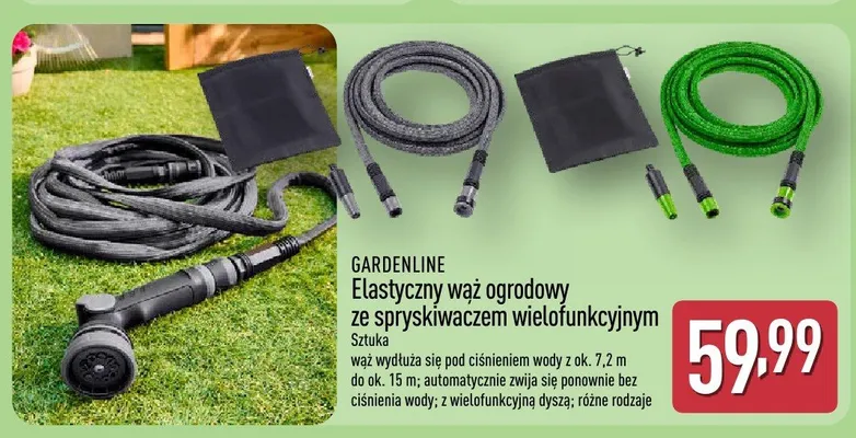 Elastyczny wąż ogrodowy ze spryskiwaczem wielofunkcyjnym promocja w Aldi