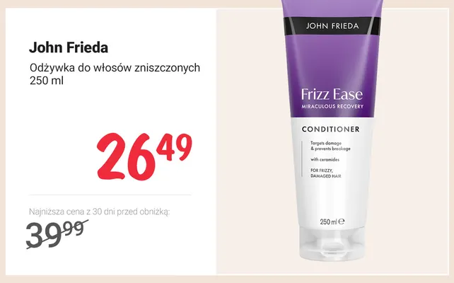 Odżywka do włosów zniszczonych John Frieda promocja w Rossmann