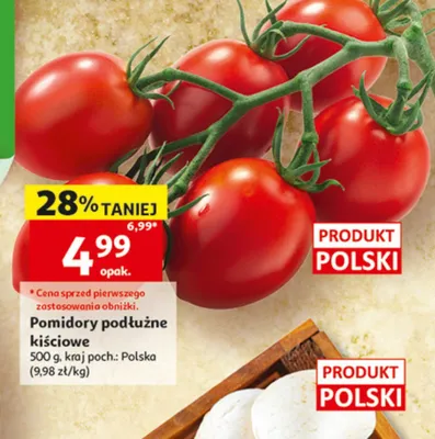 Pomidory podłużne kiściowe polskie promocja w Auchan