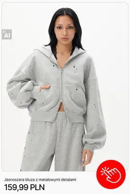 Jasnoszara bluza z metalowymi detalami Cropp promocja w Cropp