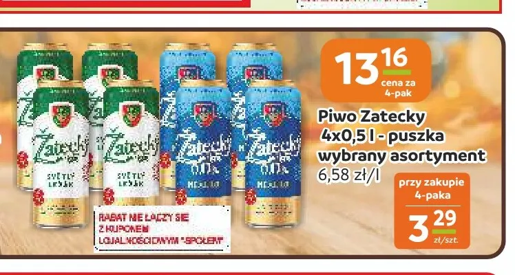 Piwo Zatecky 4-pak 0,5 l promocja w Społem Częstochowa