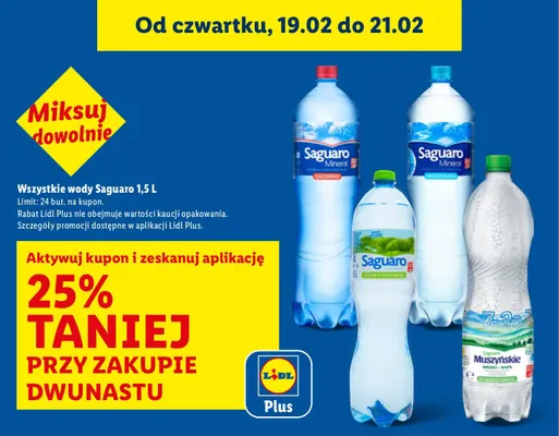 Wszystkie woda mineralne Saguaro 1,5 l 12 szt. -25% promocja w Lidl