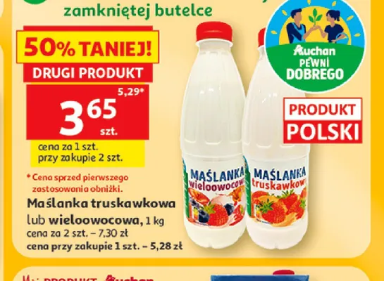 Maślanka truskawkowa Pewni Dobrego Auchan promocja w Auchan