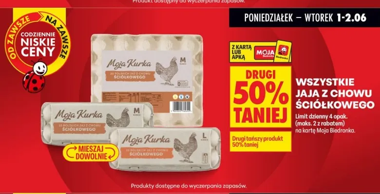 Jaja z chowu ściółkowego Moja Kurka M promocja w Biedronka