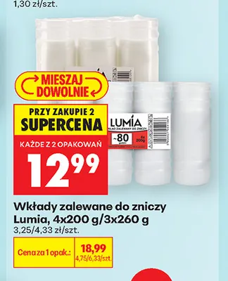 Wkłady zalewane do zniczy Lumia 4-pak promocja w Biedronka