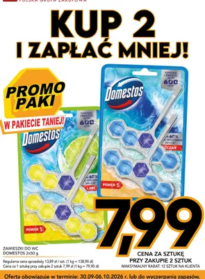 Zawieszki do WC Domestos Power 5 Lime 2-pak promocja w Kupiec