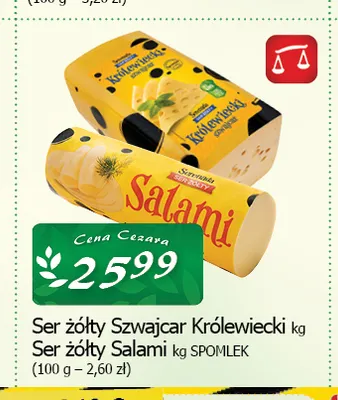 Ser żółty Szwajcar Królewiecki Spomlek promocja w CEZAR Delikatesy