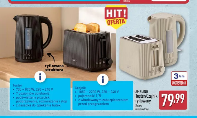 Czajnik elektryczny AMBIANO ryflowany promocja w Aldi