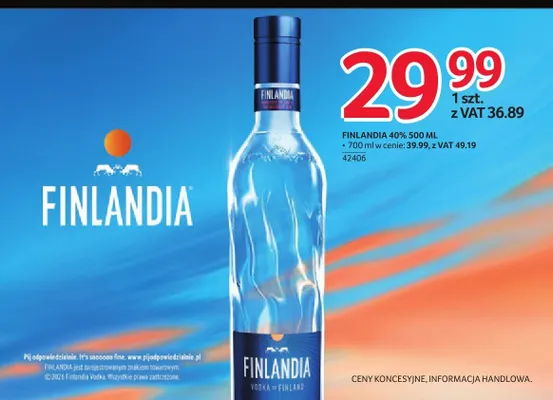 Wódka Finlandia 40% promocja w Selgros