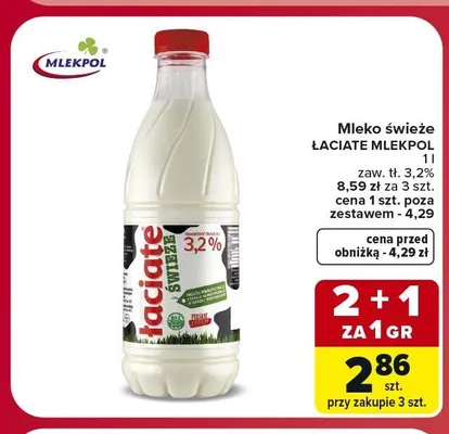 Mleko świeże Łaciate 3,2% promocja w Carrefour