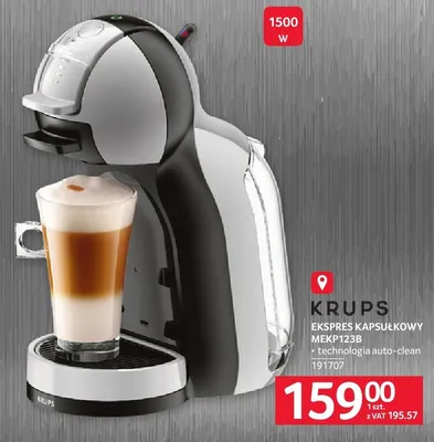 Ekspres kapsułkowy Krups MEKP123B 1500W technologia auto-clean promocja w Selgros