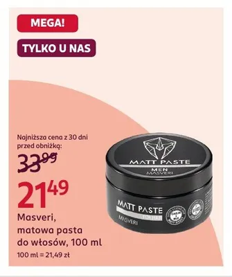 Matowa pasta do włosów Masveri promocja w Rossmann