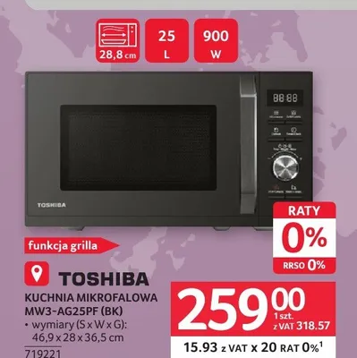 Kuchnia mikrofalowa Toshiba MW3-AG25PF(BK) promocja w Selgros