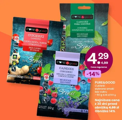 Cukierki wybrane smaki bez cukru Pure&Good promocja w Frisco